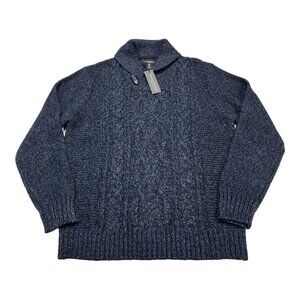 Paolo Mondo Sweater Mens XL Blue Wool Blend Cable Knit Shawl‎ Collar Academia